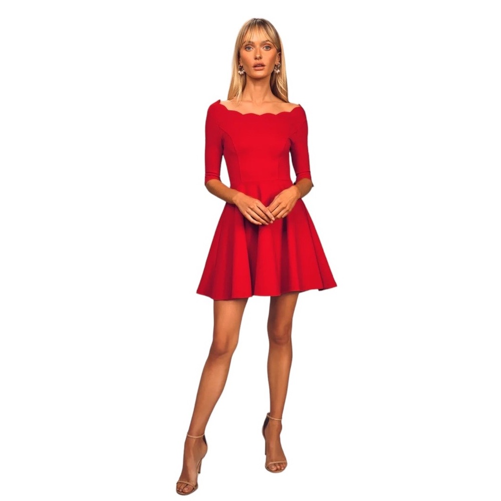 NWT Lulu’s Red Scalloped Skater Dress